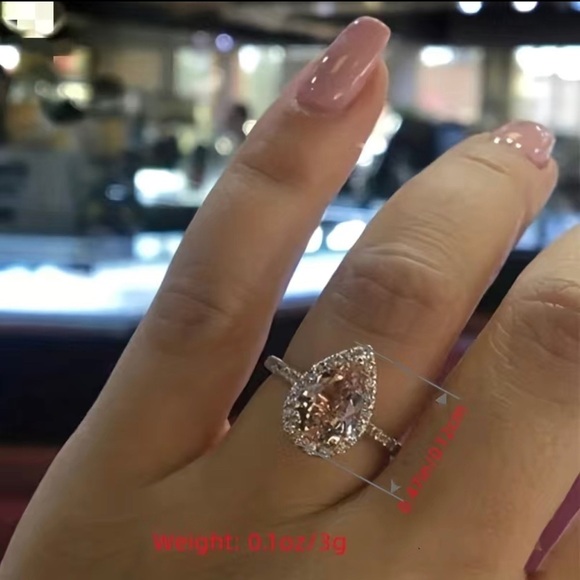 Rose gold water drop zircon promise ring wedding ring - Picture 3 of 6